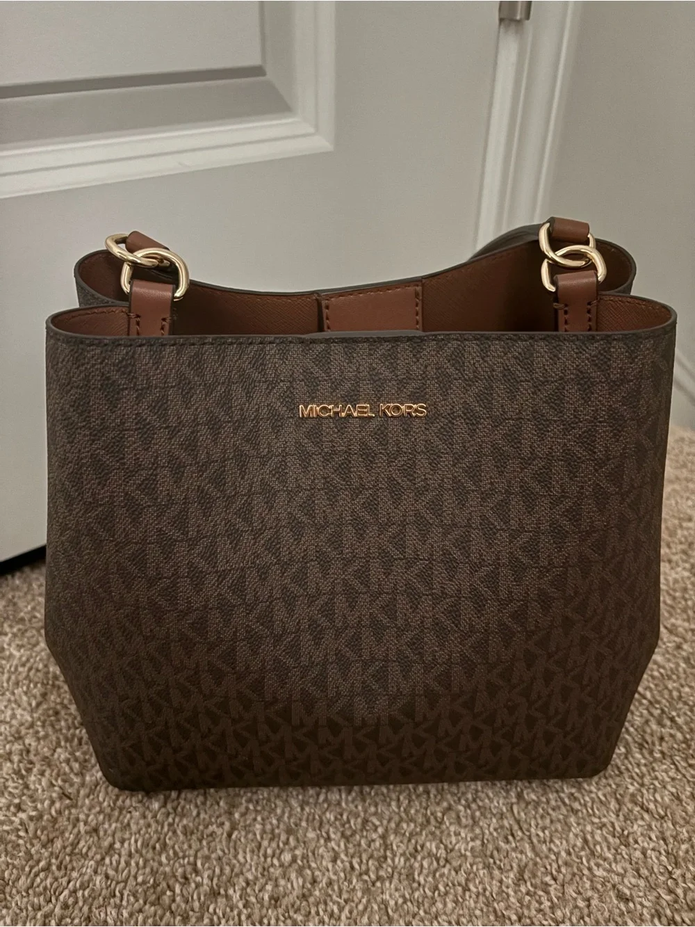 Michael Kors Chocolate Brown MK Logo Tote with Gold Hardware